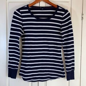 Gap Womens Blue White Nautical Striped Waffle Knit Long Sleeve Thermal Top Small